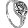 Sterling Silver Crescent Moon Pentagram Pentacle Ring (Size 5-12)