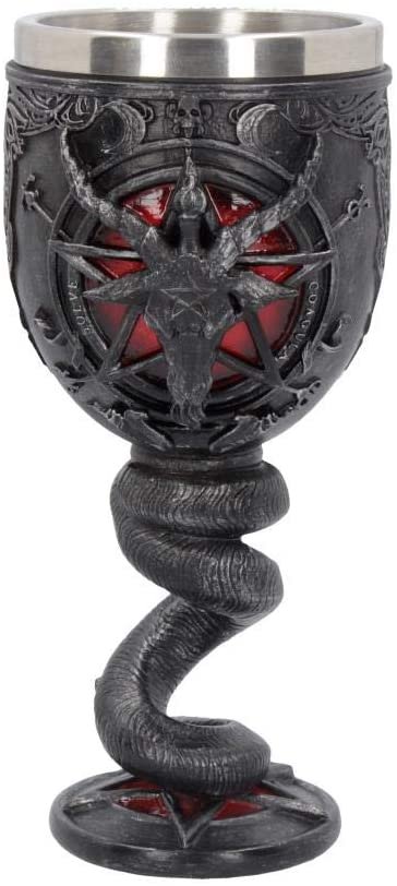 Magicun N.Giftware~Baphomet Head Sabbatic Goat & Pentagram Wine Goblet 16cm