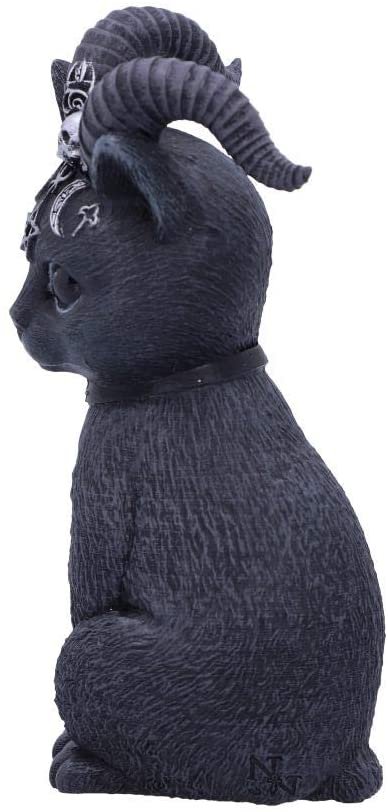 Magicun N.Giftware~Pawzuph Horned Occult Cat Figurine, Polyresin, Black and Silver, 11cm