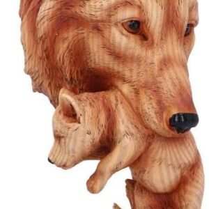 Animal Collection~ H5034R0 Natural Protection Wolf Mother and Cub Wood Effect Bust, Polyresin, One Size