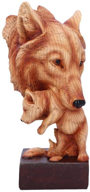 Animal Collection~ H5034R0 Natural Protection Wolf Mother and Cub Wood Effect Bust, Polyresin, One Size