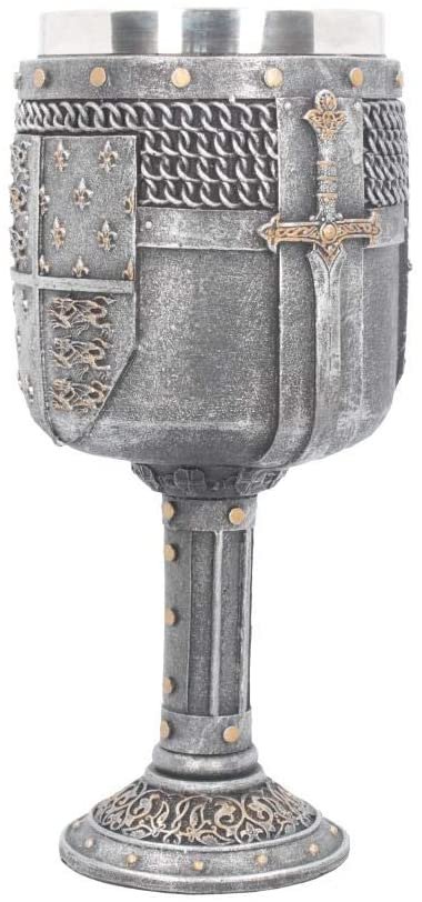 Mythology Collection~ Shield of The Realm Goblet 20cm Silver, Resin w/Stainless Steel Insert