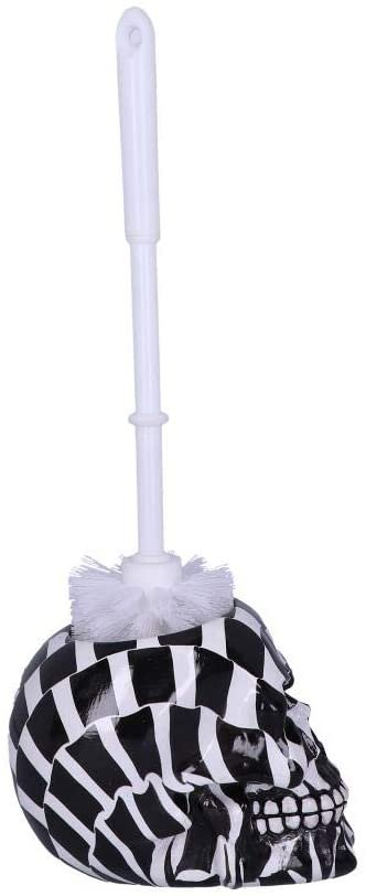 Dark Collection~Black and White Chequered Skull Toilet Brush Holder 16cm, Polyresin, One Size