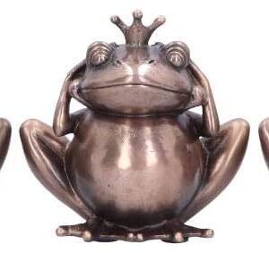 Animal Collection~ See No, Hear No, Speak No Evil Bronze Crowned Frog Figurines, Polyresin, 8.5cm