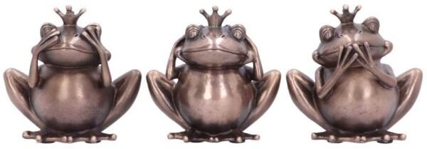 Animal Collection~ See No, Hear No, Speak No Evil Bronze Crowned Frog Figurines, Polyresin, 8.5cm