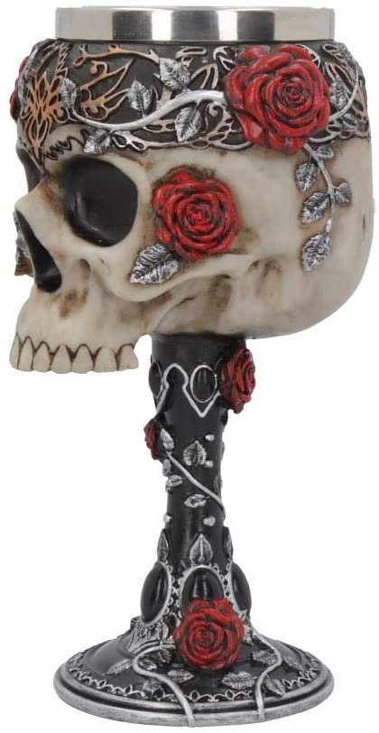 Dark Collection~B4327M8 Gothic Roses Goblet 18cm Black, Resin w/stainless steel insert, One Size