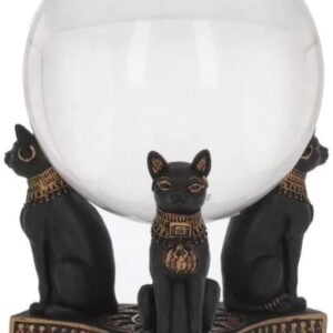 Mythology Collection~ Bastet's Honour Crystal Ball Holder 12.7cm, Resin, Black