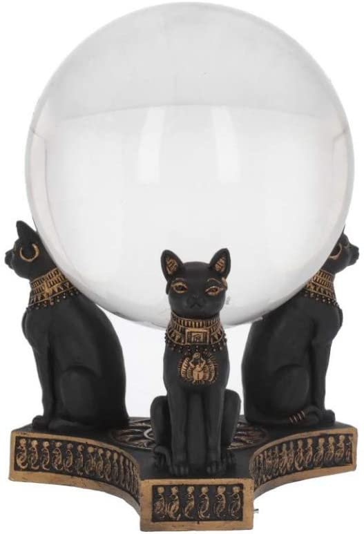 Mythology Collection~ Bastet's Honour Crystal Ball Holder 12.7cm, Resin, Black