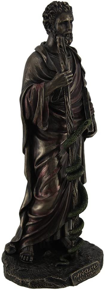 Magic  Collection~Hippocrates Greek Father of Medicine Holding Book & Staff Bronze Finish Statue