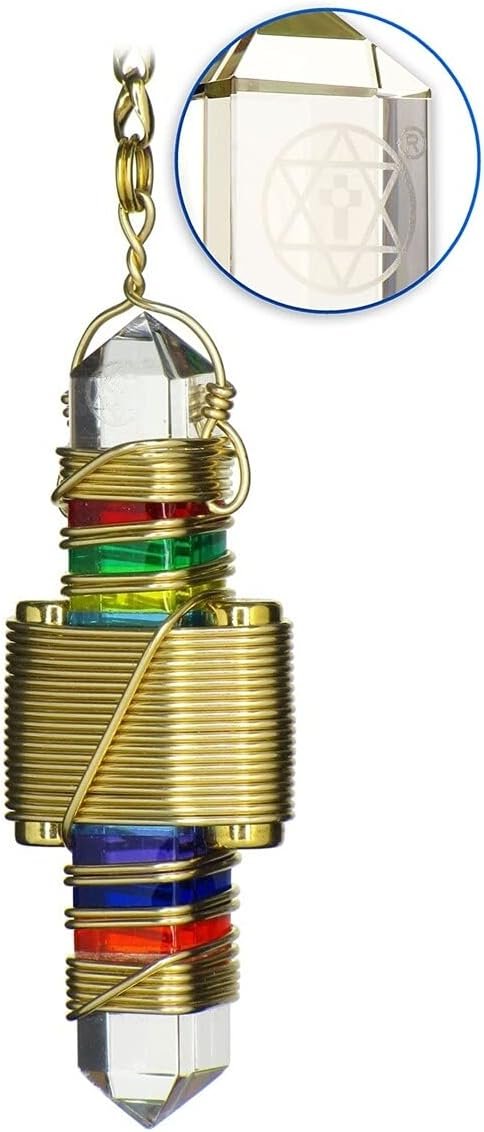 Quartz Crystal Pendulum Healing Tool- 2.5" Buddha Maitreya the Christ Etheric Weaver® in Gold Filled Wire