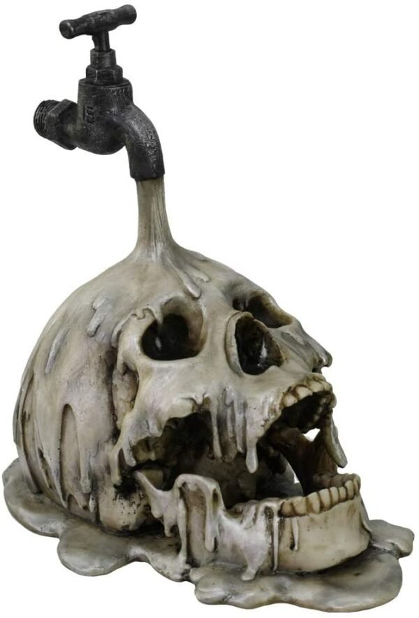 Dark Collection~Pouring Tap Skull Ornament Figurine, Silver, One Size
