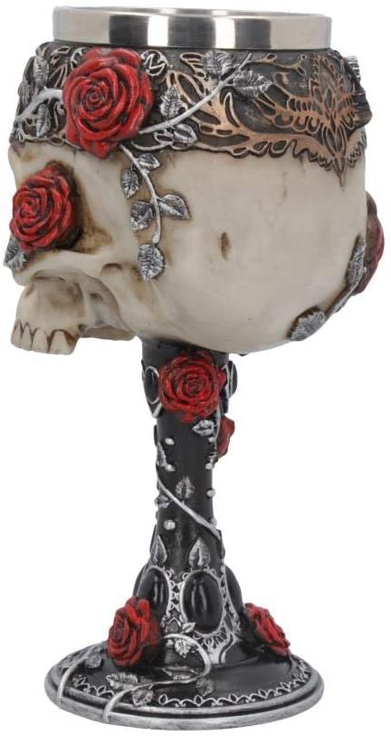 Dark Collection~B4327M8 Gothic Roses Goblet 18cm Black, Resin w/stainless steel insert, One Size