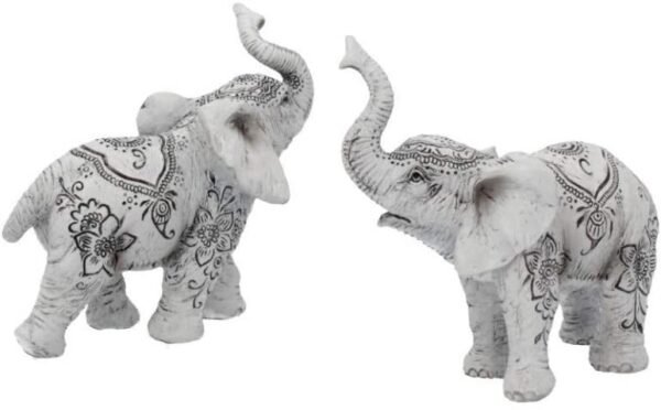 Magicun N.Giftware~Henna Harmony Set of 2 9.5cm Elephant Figurines, White, One Size