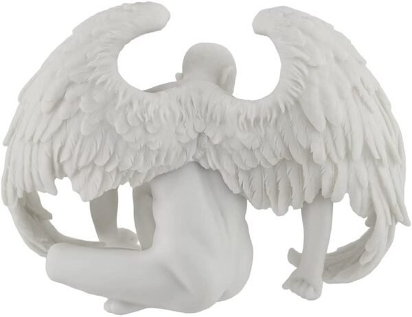 Magic  Collection~Nude Winged Grieving Male Angel Marble Finish Statue