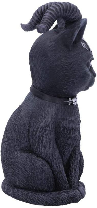 Dark Collection~Pawzuph Horned Occult Cat Figurine, Polyresin, Black and Silver, 11cm