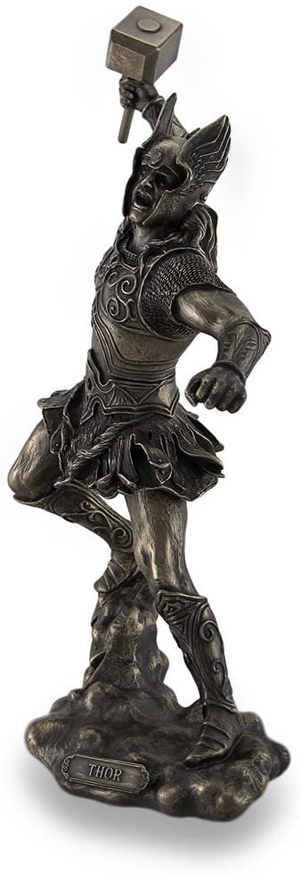Magic  Collection~Thor, Norse God of Thunder, Wielding Hammer Sculptured Bronzed Statue