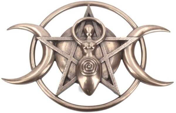 Wiccan Collection~Triple Moon Goddess Plaque 30cm, Polyresin, Bronze