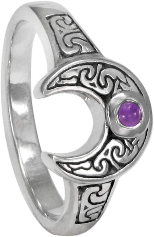 Amethyst Celtic Ring – Sterling Silver Crescent Moon Design by Paul Borda of Dryad Design