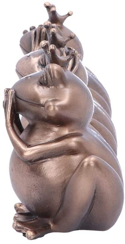 Animal Collection~ See No, Hear No, Speak No Evil Bronze Crowned Frog Figurines, Polyresin, 8.5cm