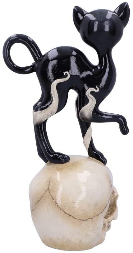 Dark Collection~Feline Fate Light Up Skull with Black Cat Figurine, Polyresin, One Size