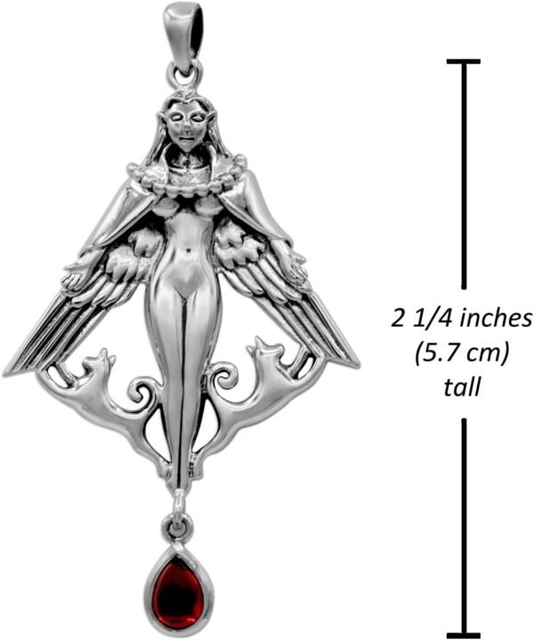 Sterling Silver Norse Goddess Freya Pendant with Natural Garnet