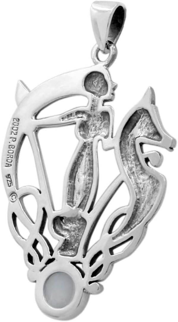 Sterling Silver Celtic Knot Morrigan Irish Goddess Pendant with Natural Rainbow Moonstone