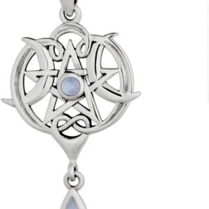 Sterling Silver Small Celtic Knot Heart Pentacle Pendant with Natural Rainbow Moonstone