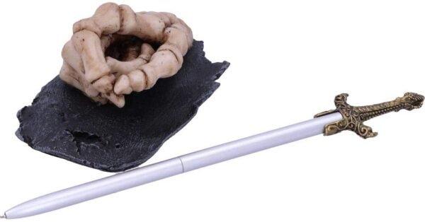 Dark Collection~Mightier Skeleton Hand and Sword Pen Holder, Natural Bone Colour, One Size