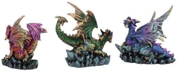 Fantasy Collection~ Rock Protectors Set of Three Dragon Figurines 8.5cm Multi-Coloured, Resin