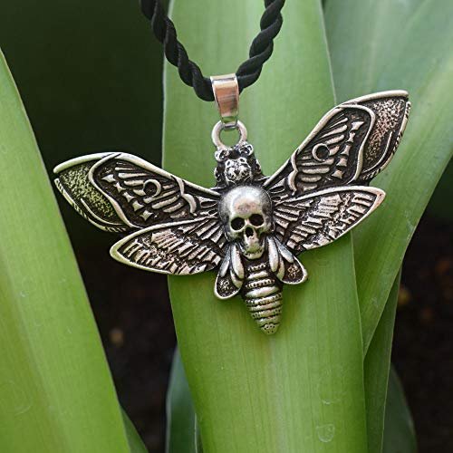 SanLan Death Head Moth Pendant Necklace Wicca Jewelry Goth Moth and The Moon