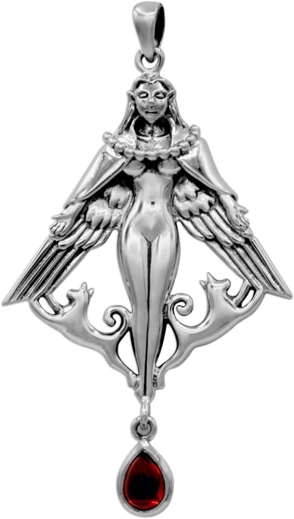 Sterling Silver Norse Goddess Freya Pendant with Natural Garnet