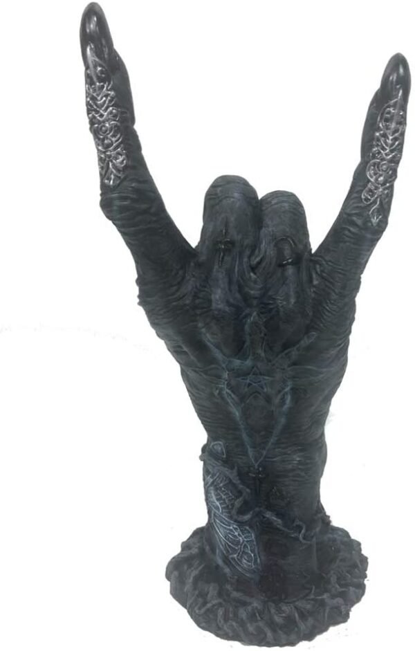 Dark Collection~B5159R0 Baphomet's Horns Horror Hand Figurine, polyresin, Black and Silver, One Size