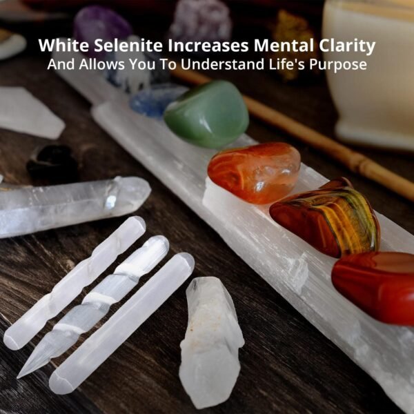 Himalayan Glow 1063 WBM Selenite Healing Crystals, 2 Wands with Single Massage Stick – 3 Count