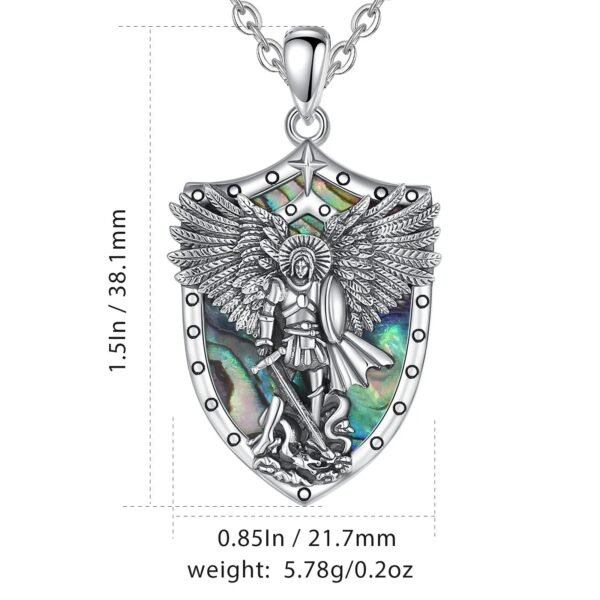 Divine Protection: Sterling Silver Archangel Michael Necklace with Abalone Shell & Malachite Amule