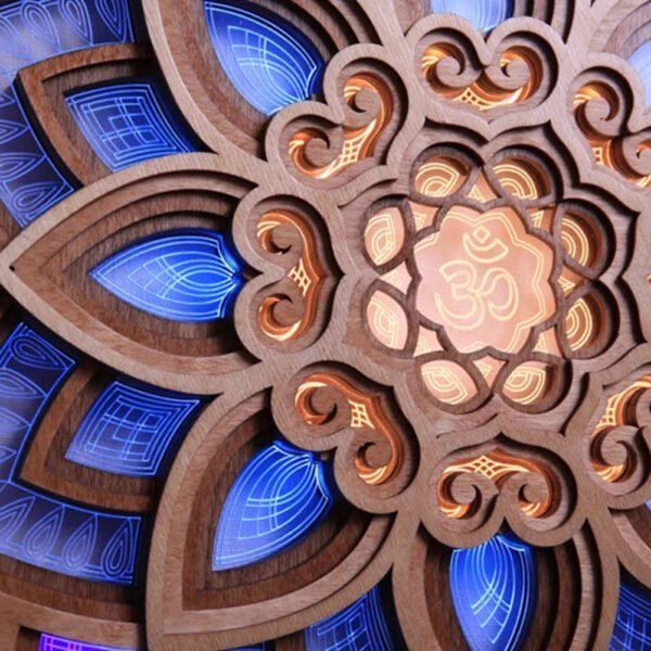 Wooden Carved LED Mandala Lotus Lamp – Wall Hanging Night Light for Yoga Room & Bedroom | Home Decor Art Statue