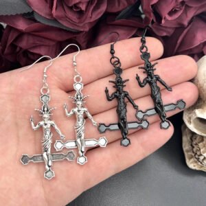 Satanic jewelry Satanic Cross Earrings – Gothic Baphomet Inverted Cross Earrings for Dark Art Lovers