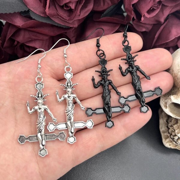 Satanic jewelry Satanic Cross Earrings – Gothic Baphomet Inverted Cross Earrings for Dark Art Lovers