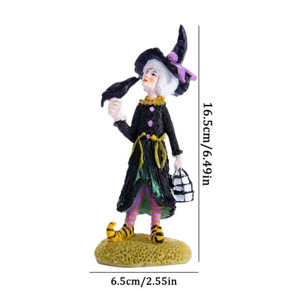 Halloween Witch Statue Hand Painted Figurine Mini Toy Crafts Creative Desktop Ornament for Home Living Room Bedroom Decoration