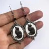 Vintage Gothic Black Cat Cameo Earrings For Women Witch Alternative Jewelry Accessories Gift