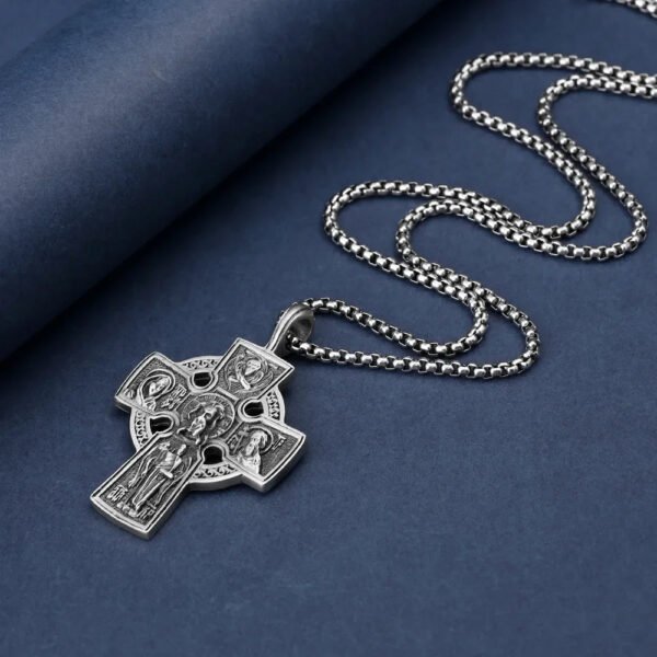 Vintage Pure Tin Cross Necklace Men Jesus Saint Benedict Exorcist Prayer Pendant Amulet Couple Religious Wishing Jewelry Gifts