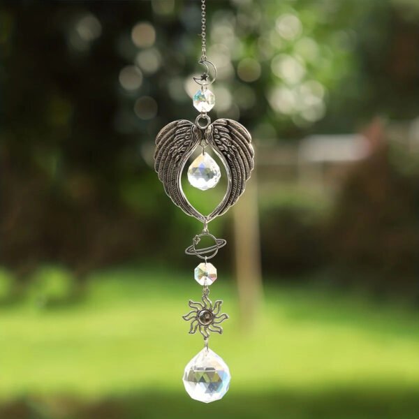 Crystal Alloy Hanging Decoration Gift Angel Wings Home Gardening Decorative Glass Prism Wind Chime