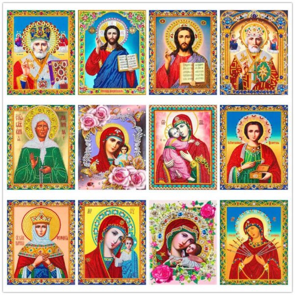 5D Diamond Painting Jesus Cross Religious Figures Picture Embroidery Church Utensils Virgen Maria Rhinestone Home Decor