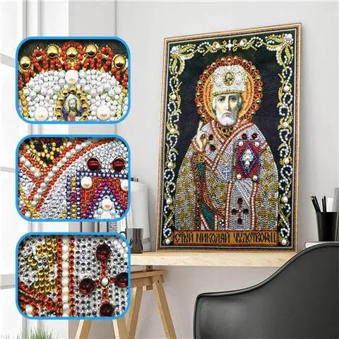 5D Diamond Paiting DIY Jesus Cross Wall Decor Religious Figures Church Utensils Rhinestone Catholic Mary Statue Ortho