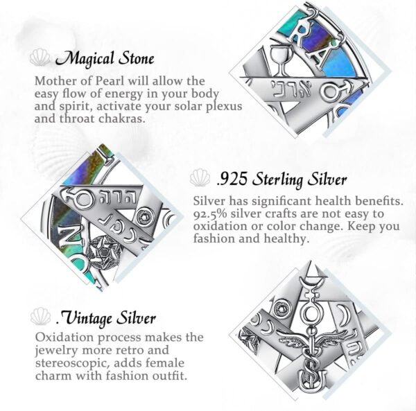 Vito Sterling Silver Tetragrammaton Necklace for Women Men, Abalone Shell 18k Gold Plated Pentagram Pendant, Wiccan Protection Amulet Pentacle Star Jewelry Gift for Wife Husband, 24"/18"/22"