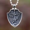 2024 NEW 316L stainless steel religious archangel michael slaying dragons Pendant Talisman Necklace