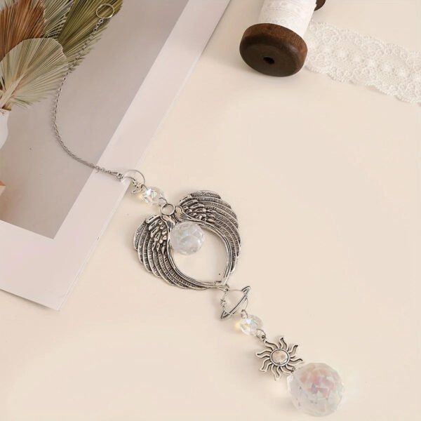 Crystal Alloy Hanging Decoration Gift Angel Wings Home Gardening Decorative Glass Prism Wind Chime
