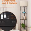 5-Tier Corner Shelf Floor Lamp with Type C, USB Port & 1 Power Outlet and 3CCT LED Bulb, Modern Display Lamp for Narrow Corner Bookshelf Lamp for Living Room, Bedroom, Office - Black