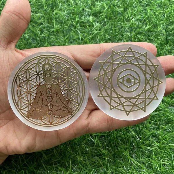 6CM Natural Crystal Selenite Slice Slab White Gypsum Chakra Flower of Life Charging Plate Yoga Meditation buy one and get one free
