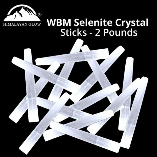 Himalayan Glow 1063 WBM Selenite Healing Crystals, 2 Wands with Single Massage Stick – 3 Count