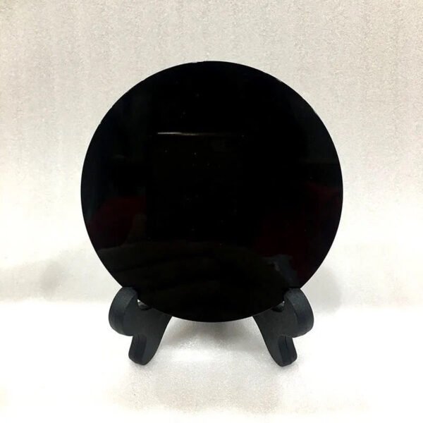 Natural Black Obsidian Disk Fengshui Mirror Smoking Crystal Stone